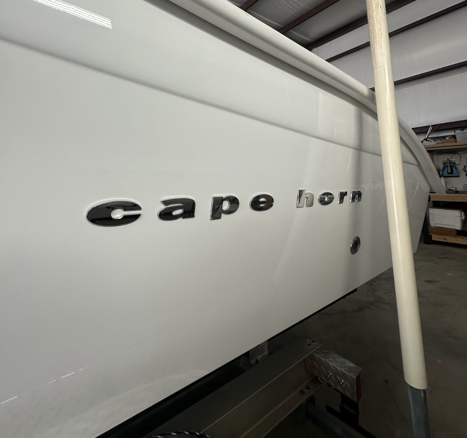 Glossy Cape Horn boat hull after detailing