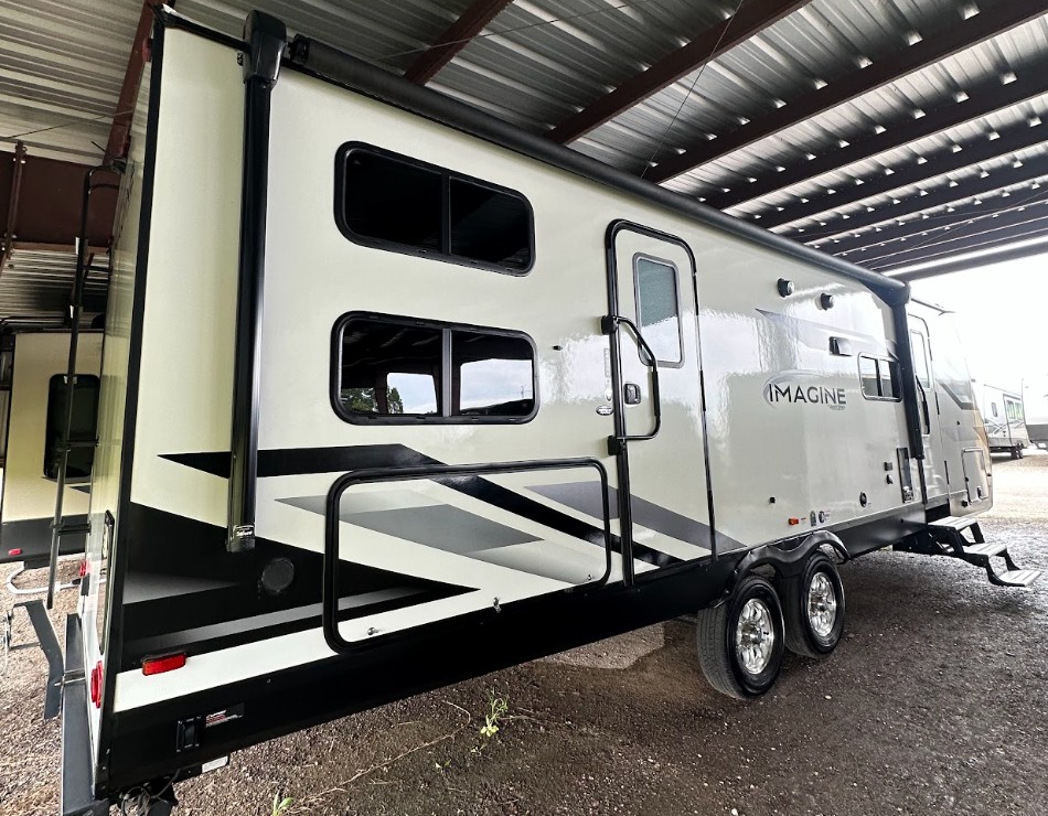 Detailed travel trailer with high-gloss exterior finish